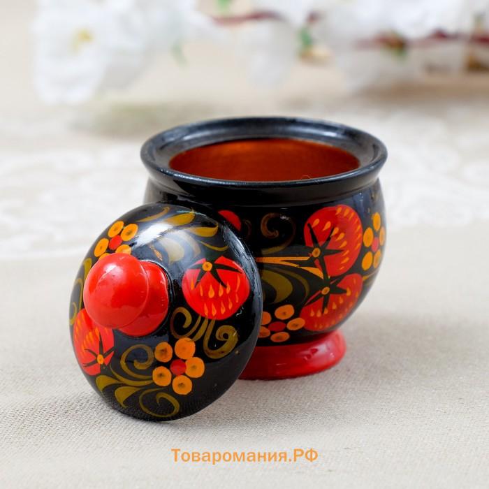 Солонка с крышкой «Ягодка», 7×6 см, хохлома, дерево