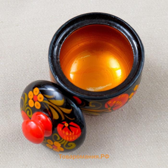 Солонка с крышкой «Ягодка», 7×6 см, хохлома, дерево