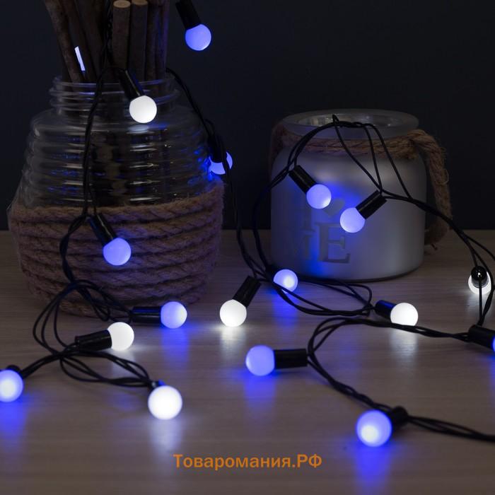 Гирлянда «Нить» 10 м с насадками «Шарики 1.5 см», IP44, тёмная нить, 100 LED, свечение бело-синее, мигание, 220 В