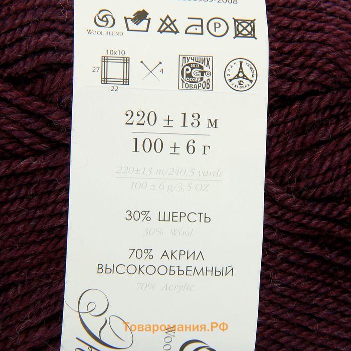 Пряжа "Народная" 30% шерсть, 70% акрил объёмный 220м/100гр (42-Слива)