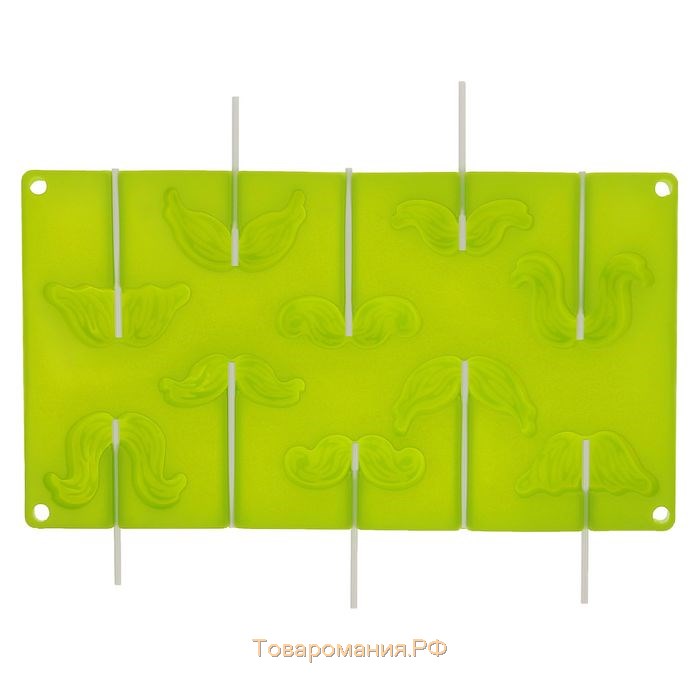 Форма для леденцов «Усы», силикон, 28,5×16×2 см, 10 ячеек (6,5×2 см), с палочками, цвет МИКС