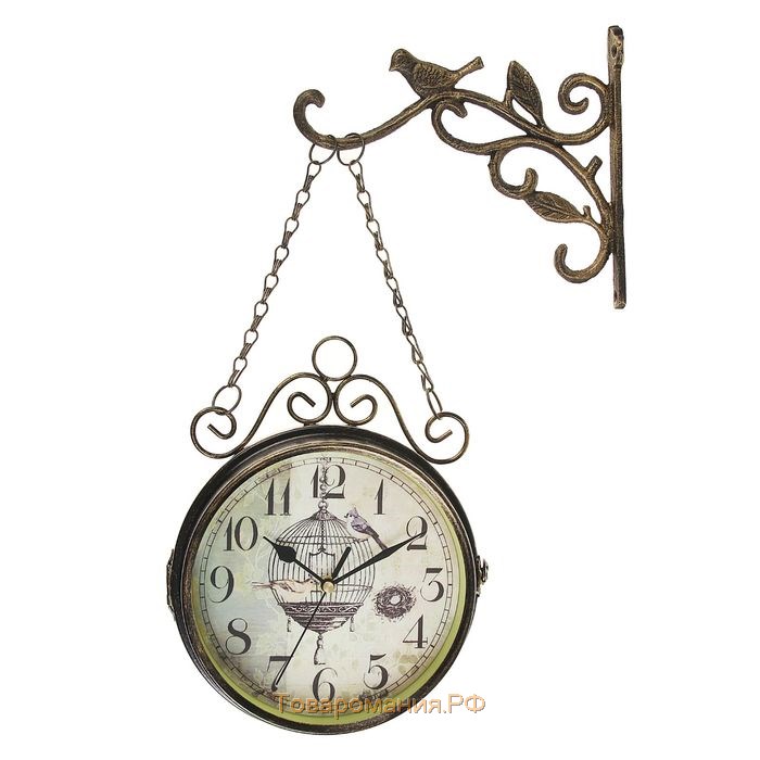 Часы настенные двойные, серия: Садовые, "Птичка в клетке", d=17 см, 23х44 см