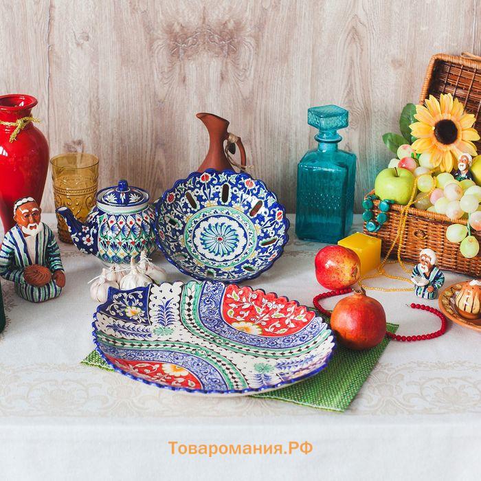 Набор чайный Шафран «Риштанская керамика», 9 предметов: чайник 800 мл, пиалы 6 шт. 200 мл, ляган, блюдце, разноцветный