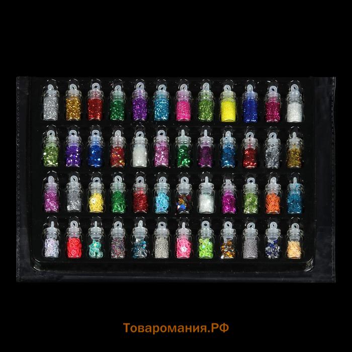 Набор для декора, в пластиковом органайзере, 48 бутылочек, разноцветные