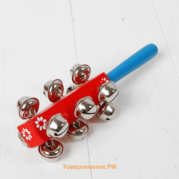 Погремушка музыкальная игрушка, с колокольчиками и ручкой, МИКС