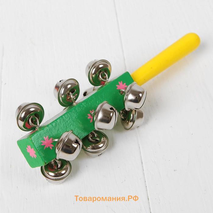 Погремушка музыкальная игрушка, с колокольчиками и ручкой, МИКС
