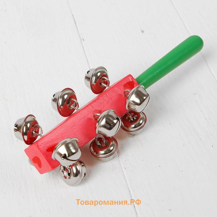 Погремушка музыкальная игрушка, с колокольчиками и ручкой, МИКС