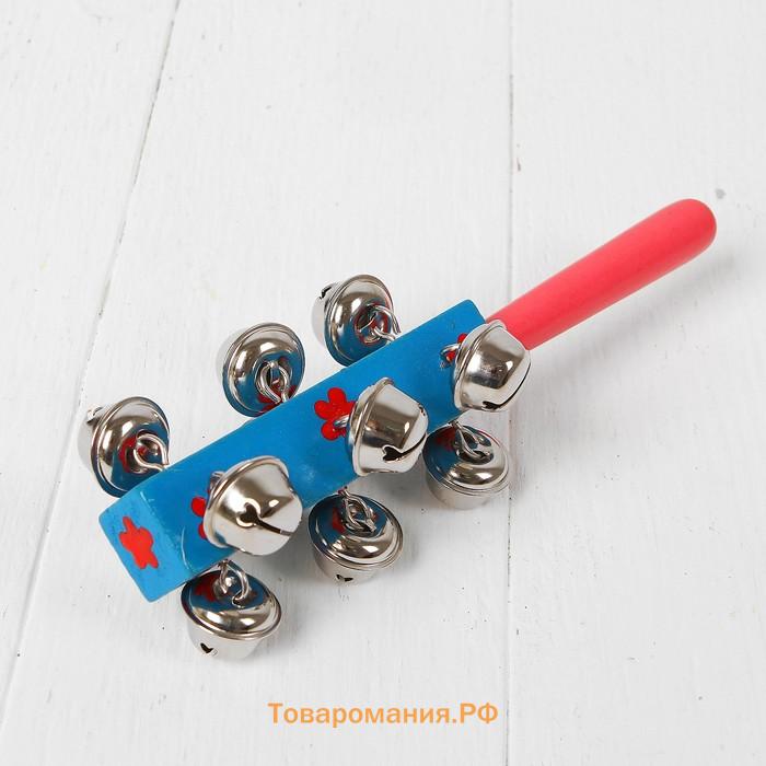 Погремушка музыкальная игрушка, с колокольчиками и ручкой, МИКС