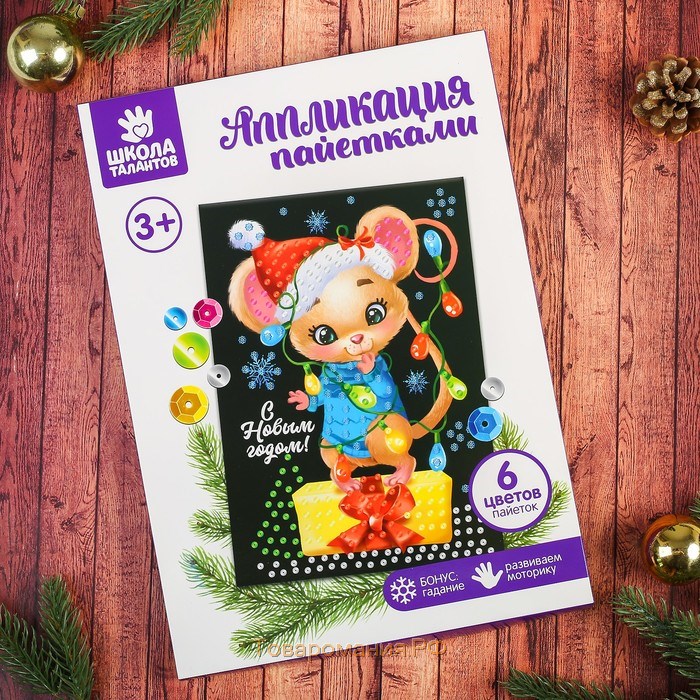 Аппликация пайетками «С Новым годом», с клеевым слоем 21×29.7 см, 6 цветов пайеток
