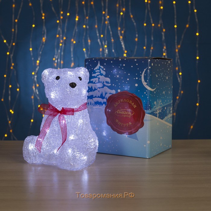 Светодиодная фигура «Медведь с бантом» 15 × 20 × 15 см, акрил, 20 LED, батарейки ААх3 (не в комплекте), свечение белое