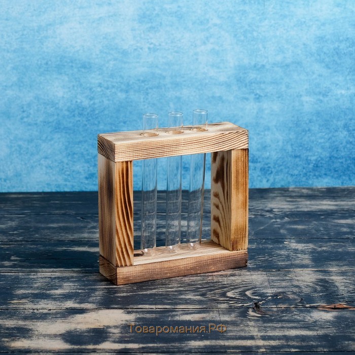 Кашпо деревянное 15×4×15 см с 3 колбами "Рамка Мини", обжиг Дарим Красиво