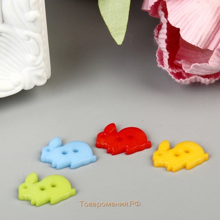 Пуговицы пластик для творчества 2 прокола "Цветные зайчики" набор 60 шт 1,3х1,7 см