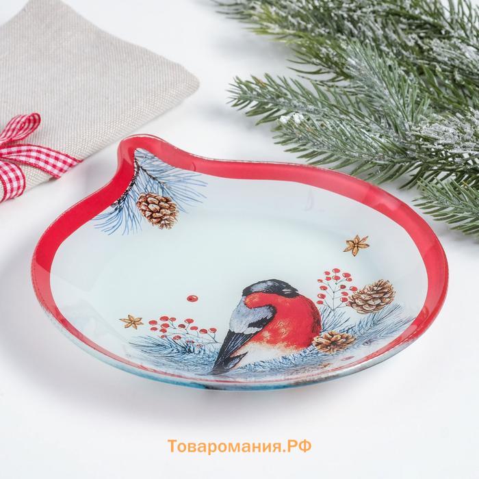 Тарелка стеклянная «Снегирь», 15.4×18 см