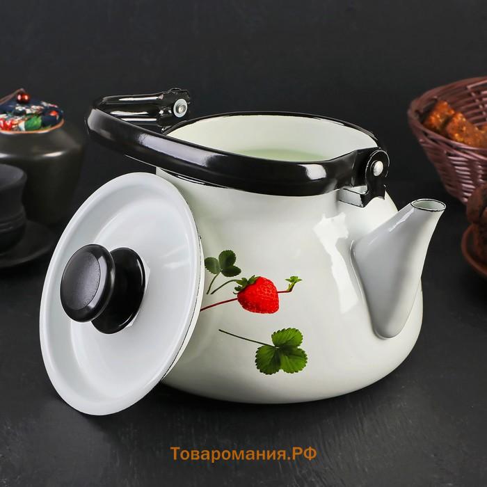 Чайник, 3 л, эмалированная сталь, рисунок МИКС, белый