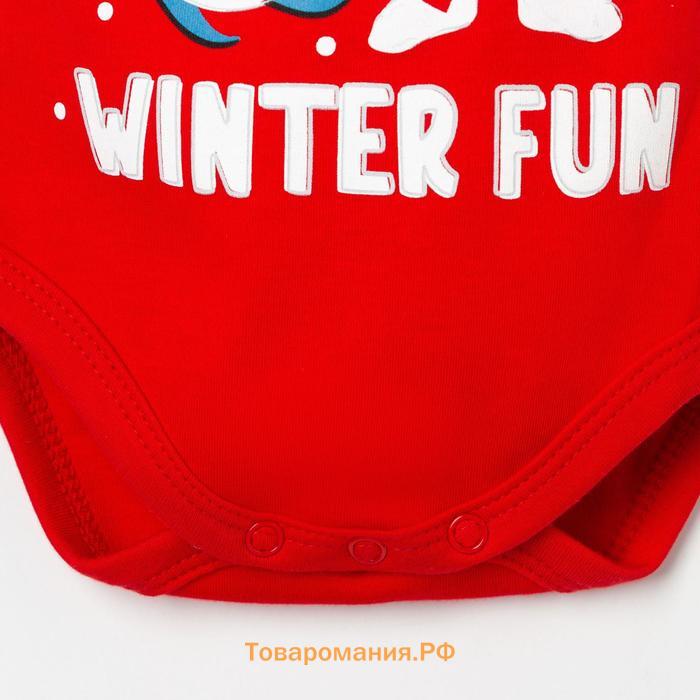 Новый год. Боди с длинным рукавом Крошка Я "Happy winter", рост 68-74 см, цвет красный