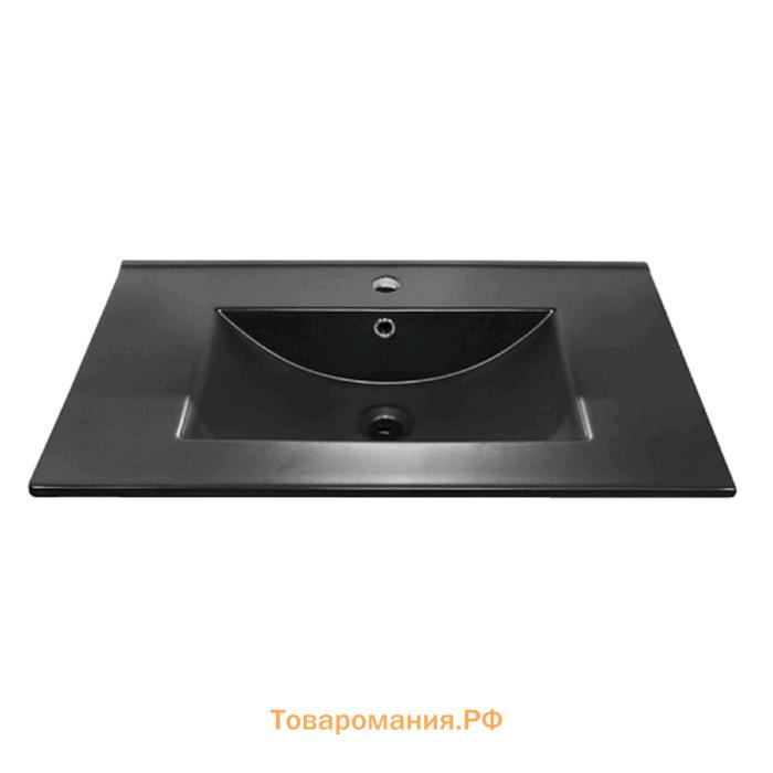 Тумба-умывальник COMFORTY «Бредфорд-75», дуб темный с раковиной COMFORTY 75E, черная матовая   51475