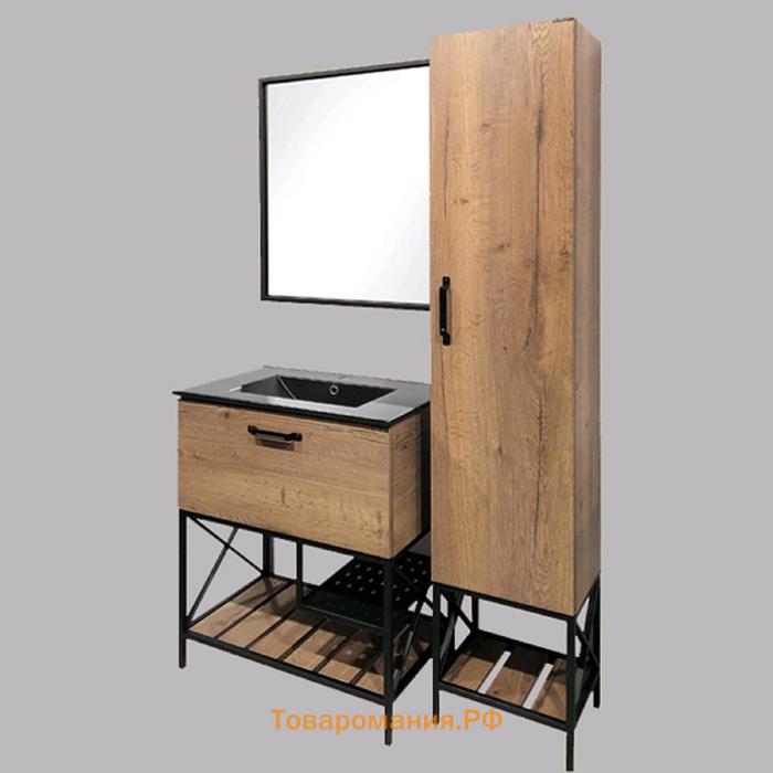 Тумба-умывальник COMFORTY «Бредфорд-75», дуб темный с раковиной COMFORTY 75E, черная матовая   51475