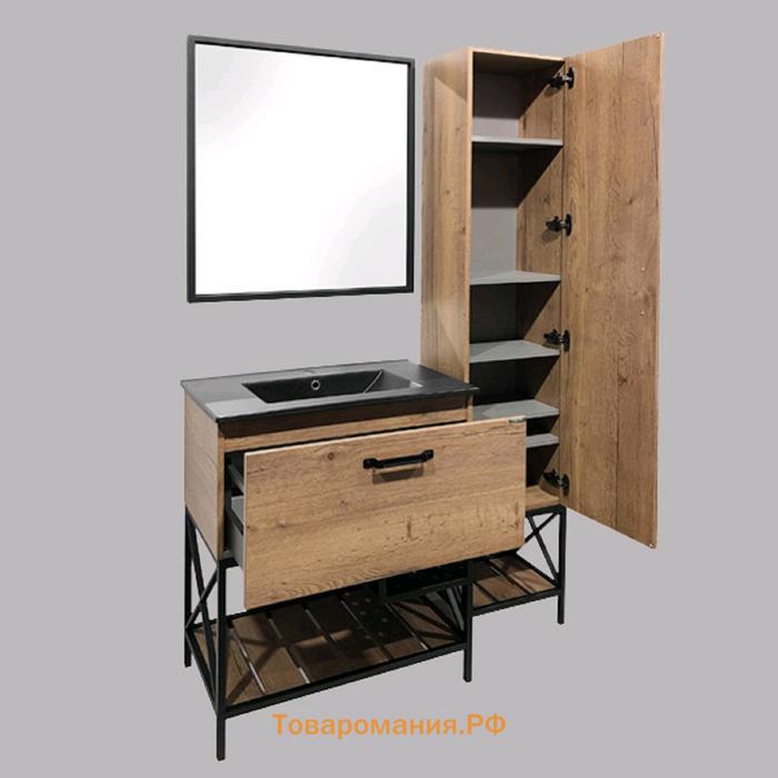Тумба-умывальник COMFORTY «Бредфорд-75», дуб темный с раковиной COMFORTY 75E, черная матовая   51475