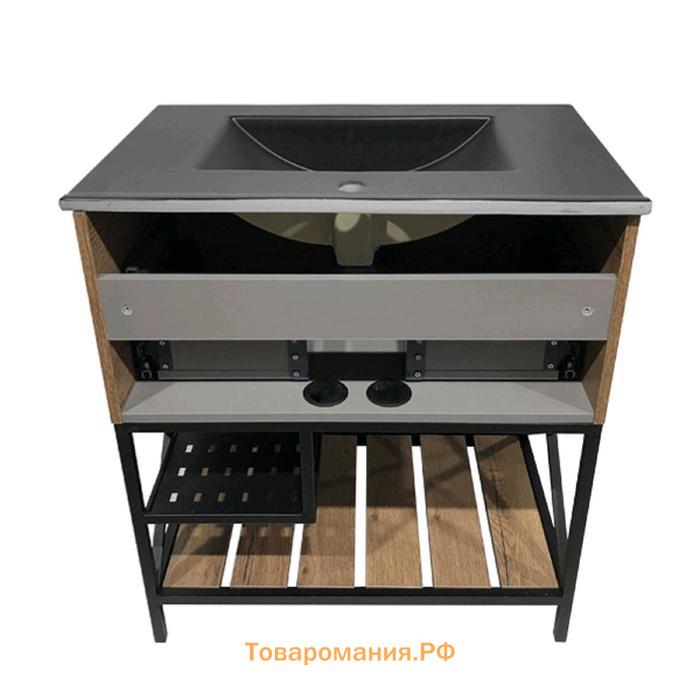 Тумба-умывальник COMFORTY «Бредфорд-75», дуб темный с раковиной COMFORTY 75E, черная матовая   51475