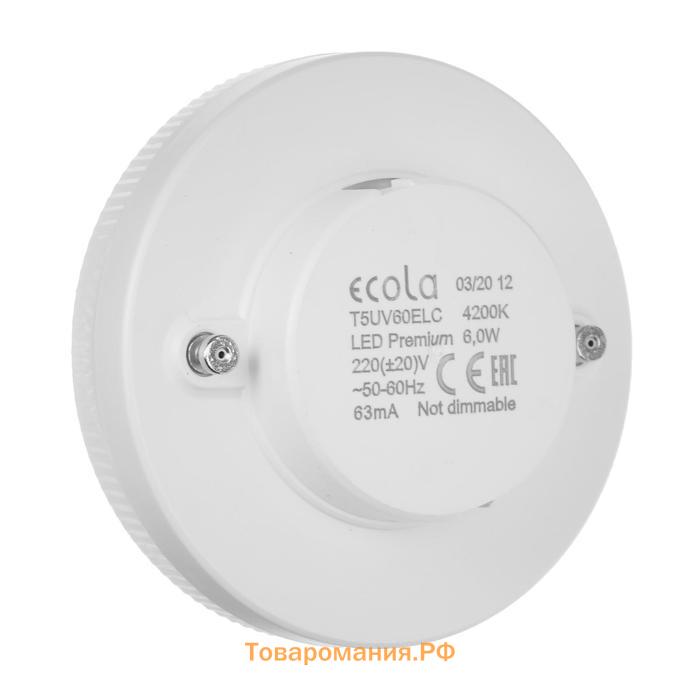 Лампа светодиодная Ecola Premium, GX53, 6 Вт, 4200 К, 220 В, 27х75 мм, матовая