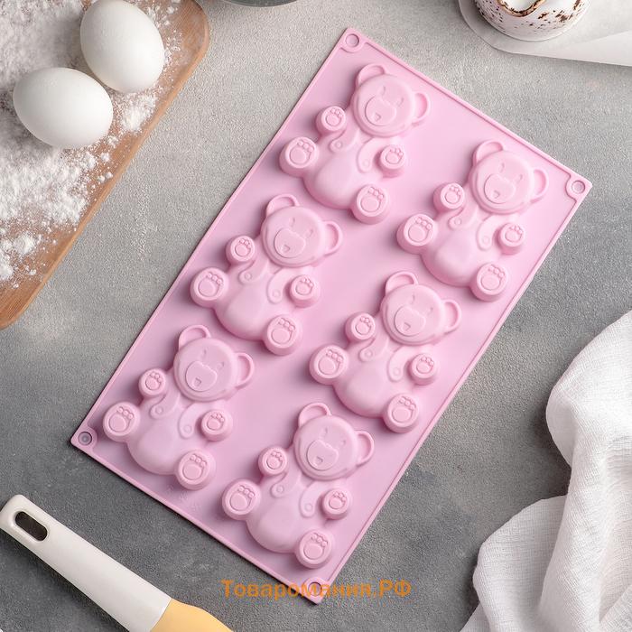 Форма для выпечки  «Животные. Мишка», силикон, 28.5×17 см, 6 ячеек (8.5×7 см), оранжевая