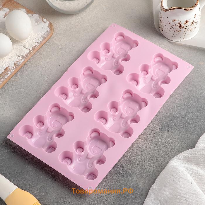 Форма для выпечки  «Животные. Мишка», силикон, 28.5×17 см, 6 ячеек (8.5×7 см), оранжевая