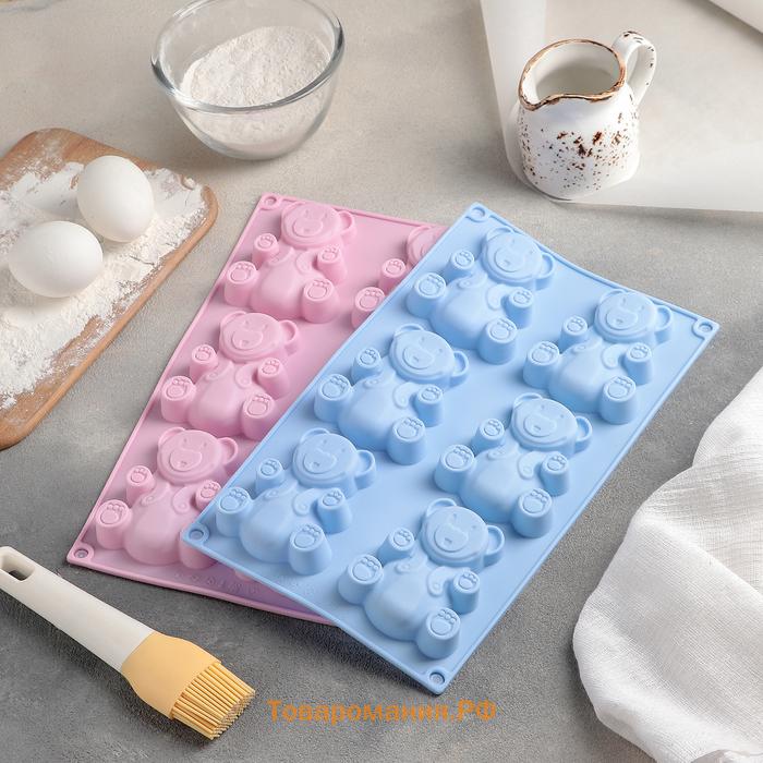 Форма для выпечки  «Животные. Мишка», силикон, 28.5×17 см, 6 ячеек (8.5×7 см), оранжевая