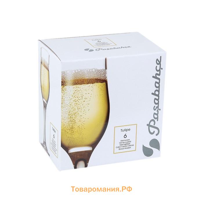 Бокалы для шампанского Paşabahçe Tulipe, 190 мл, набор 6 шт., стекло, прозрачные