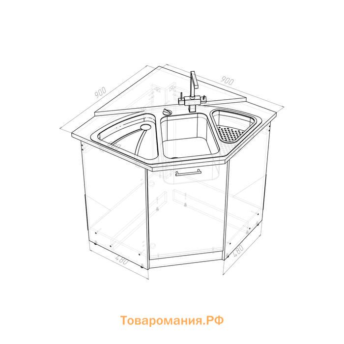 Шкаф напольный Полина, 900х900х850, под мойку угловая с 1 дверцей Венге/Бодега/Дуглас тёмный