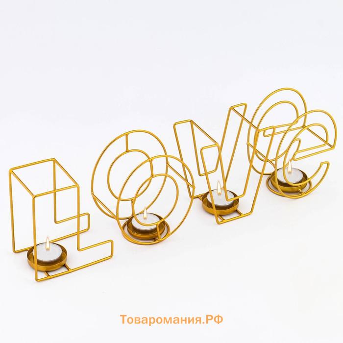 Подсвечник металлический настольный "Love", 13.5 х 42 см, золото