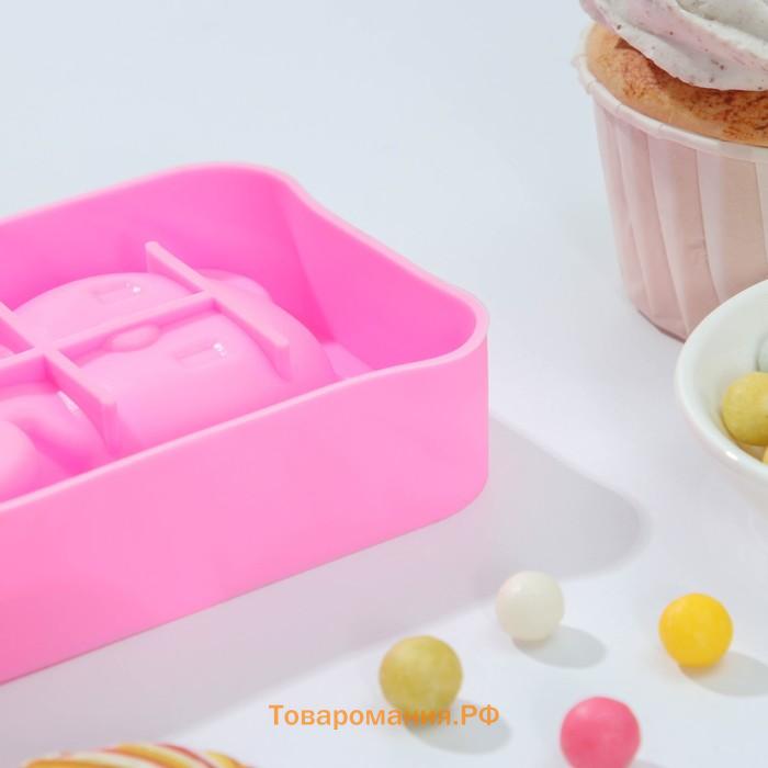 Форма для мороженого «Мишутка», силикон, 14×8×2,5 см, цвет розовый