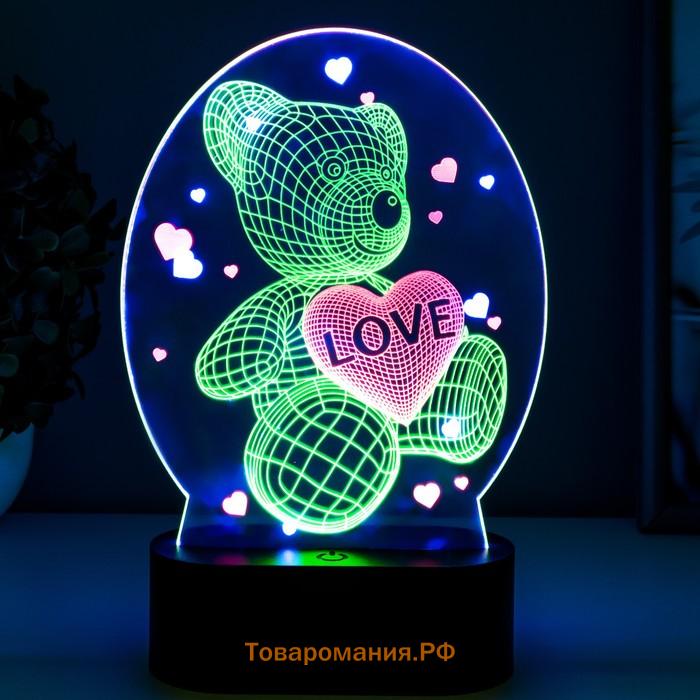 Светильник сенсорный "Мишка с сердцем" LED USB (90см) от батареек 3xАА черный 13,5х5,5х21 см RISALUX