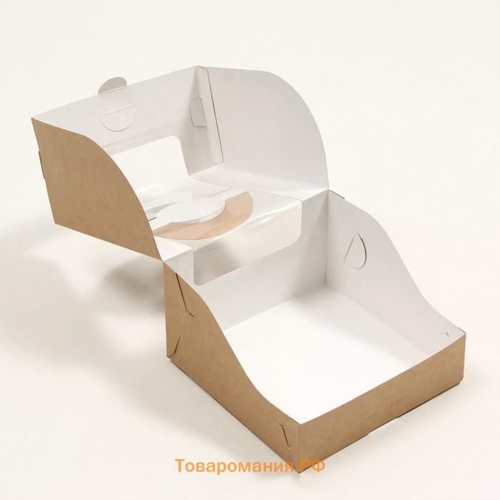 Коробка под бенто - торт с окном, крафт, 14×14×8 см