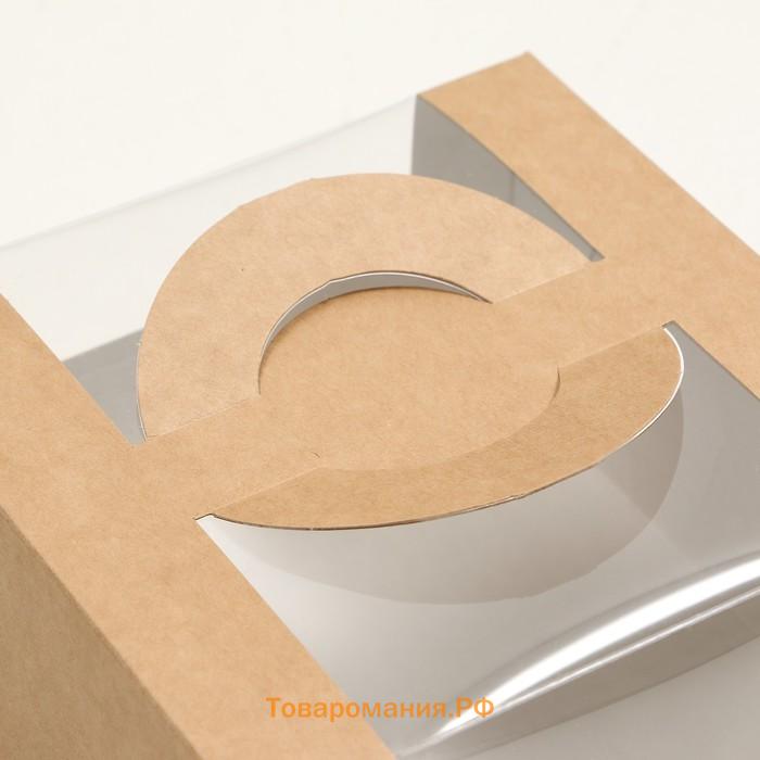 Коробка под бенто - торт с окном, крафт, 14×14×8 см