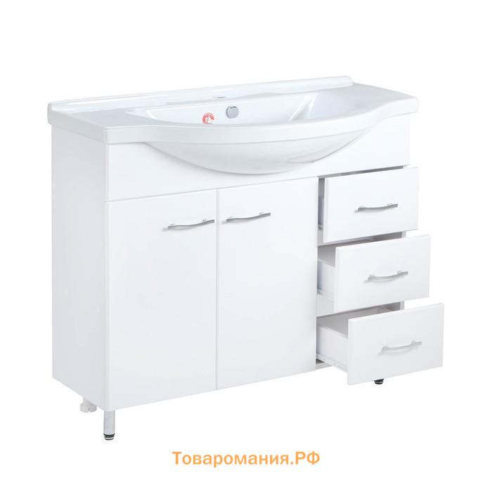 Комплект мебели для ванной: Тумба "Элеганс 100/3" + раковина" Эльбрус",  97 х 33 х 82 см