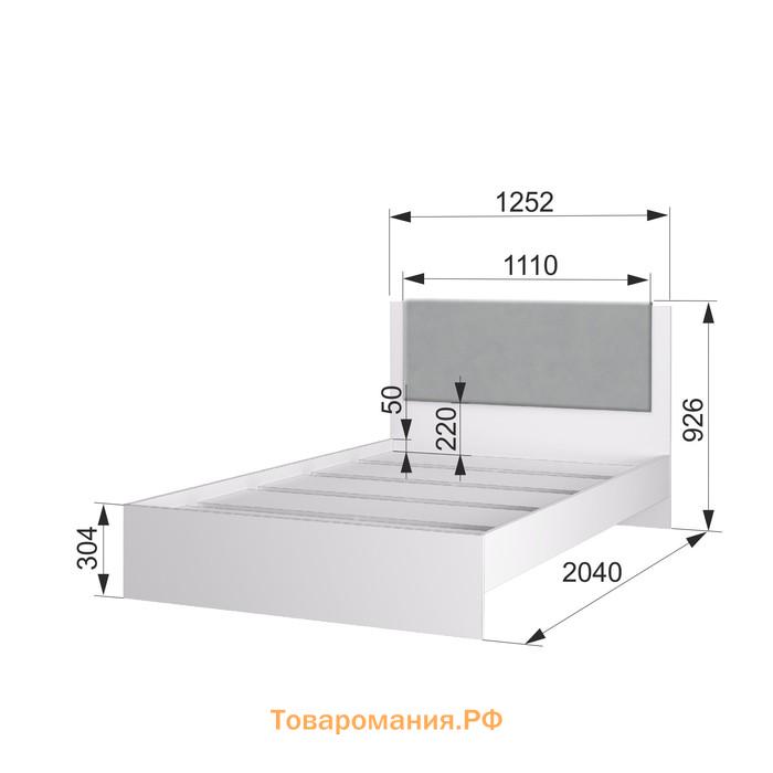 Кровать «Акцент №1200М», 1200×2000 мм, цвет белый / цемент светлый / веллюкс сильвер