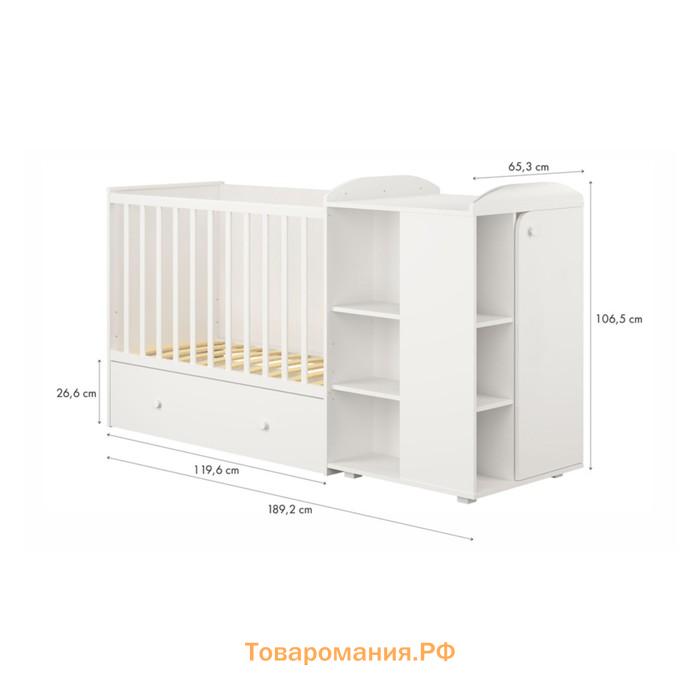 Кровать детская Polini kids French 900, Amis, с комодом, цвет белый-дуб пастельный