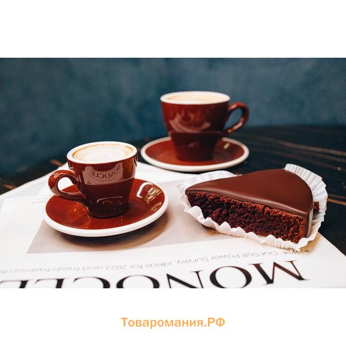 Кофейная пара Magistro Coffee time, чашка 80 мл, блюдце d=12.5 см, фарфор, коричневая
