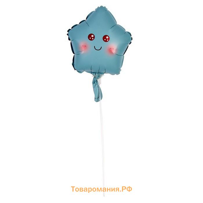 Воздушный шар фольгированный 10" «Звезда смайл», для палочки, МИКС