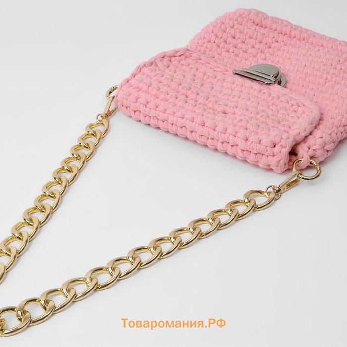 Цепочка для сумки, с карабинами, металлическая, плоская, 29×19 мм, 60 см, цвет золотой