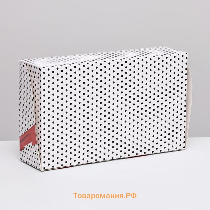 Коробка складная с окном под зефир «Горошек с бантиком», 25×15×7 см