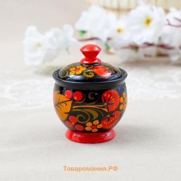 Солонка с крышкой «Ягодка», 7×6 см, хохлома, дерево
