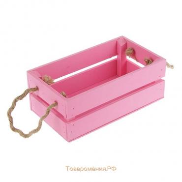 Кашпо деревянное 24.5×13.5×9 см "Двушка Лайт" реечное, ручка верёвка, розовый Дарим Красиво