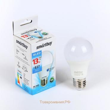 Лампа cветодиодная Smartbuy, E27, A60, 13 Вт, 6000 К, холодный белый свет