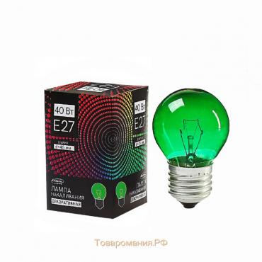 Лампа накаливания Lighthing E27, 40W, декоративная, зеленая, 220 В