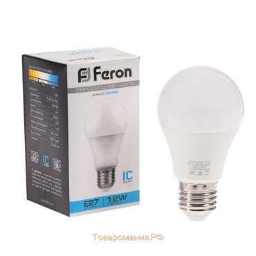 Лампа светодиодная FERON LB-93, A60, E27, 12 Вт, 230 В, 6400 К, 1100 Лм, 220°, 118 х 60 мм