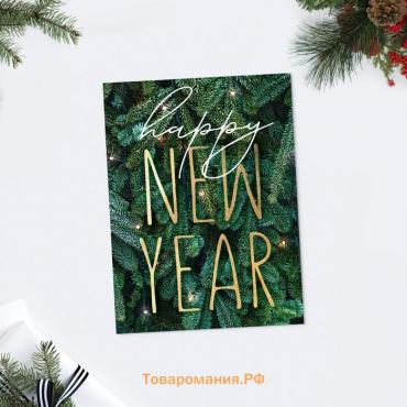 Открытка-комплимент Happy New Year ель, 8 х 6 см, Новый год