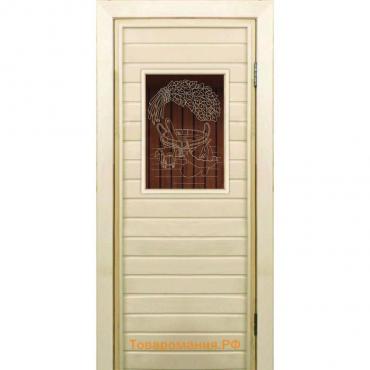 Дверь для бани со стеклом (40*60), "Банные радости-1", бронза, 170×70см, коробка из осины
