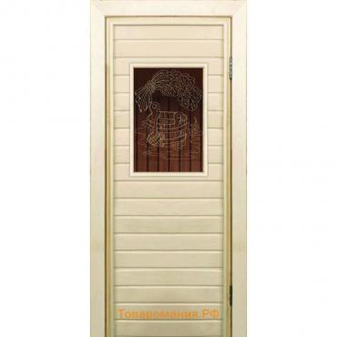 Дверь для бани со стеклом (40*60), "Банные радости-2", бронза, 180×70см, коробка из осины