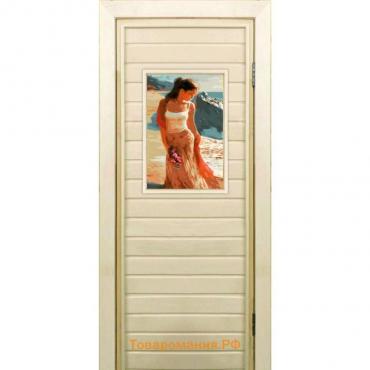 Дверь для бани со стеклом (40*60), "Девушка", 180×70см, коробка из осины
